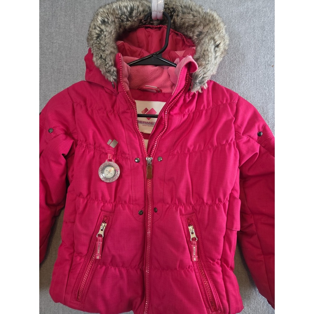 Obermeyer Girls Ski Jacket Winter Coat 6 Hot Pink Faux Fur Hooded Full Zip